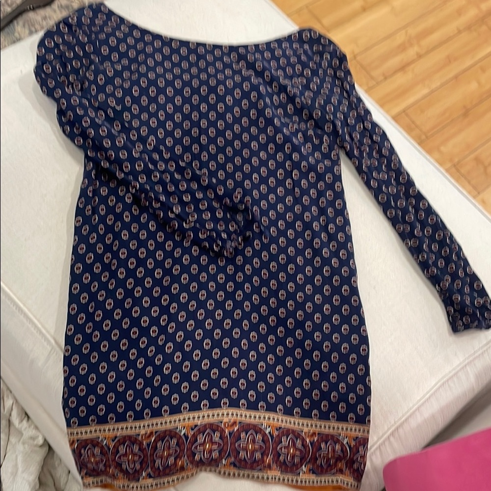 Forever 21 Navy Patterned Long Sleeve Dress